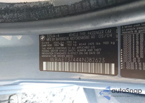 2004 BMW 325 из США, поврежденный, VIN WBAET37444NJ82623